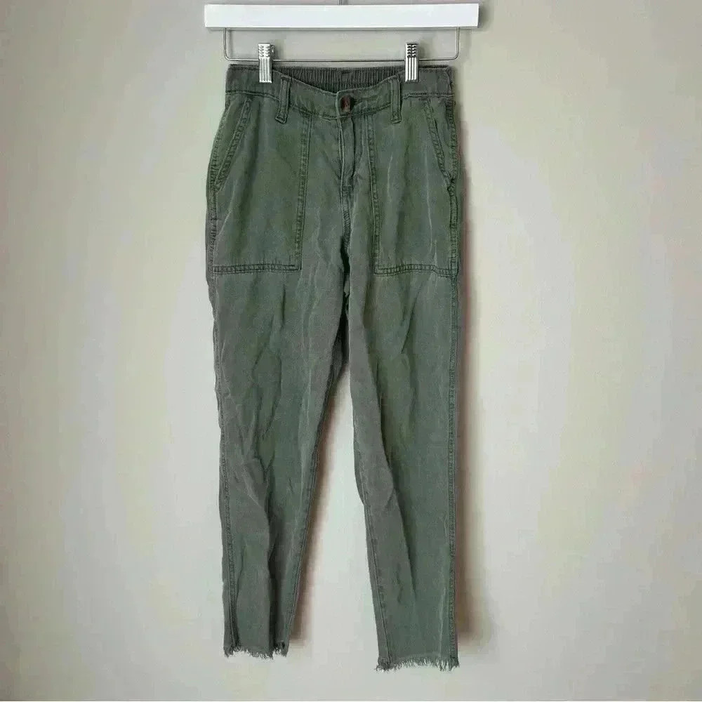 Aerie Dark Olive Green Cargo Slim Cropped Ankle Skinny Pants Women’s Size XXS
